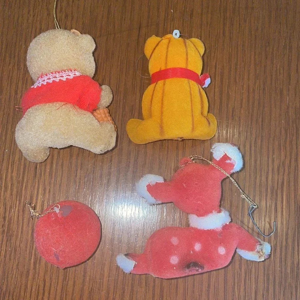 Collection of 4 vintage flocked Christmas tree ornaments‎